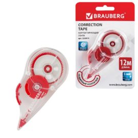 Корректирующая лента BRAUBERG 5мм х 12м, корпус прозрачный, механизм перемотки, блистер, 226814