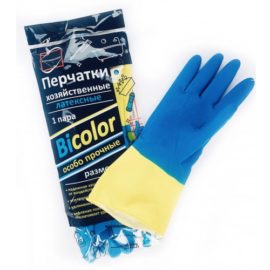 Перчатки хоз. с хлопков. напылением BiColor сине-желтые ХL , 58 гр пара, 1/120