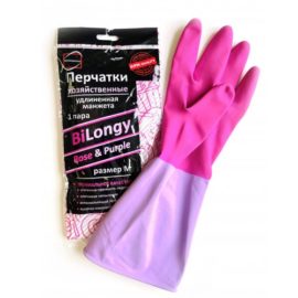 Перчатки  хоз.с напылением BiLongy/Rose & Purple 80 гр. L удлиненная манжета