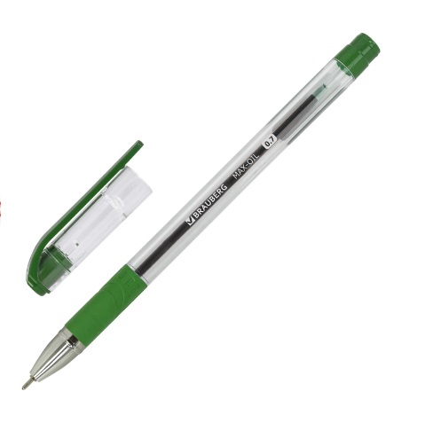 Ручка шариковая масляная с грипом BRAUBERG Max-Oil, ЗЕЛЕНАЯ, игольч.узел 0,7мм, линия 0,35мм, 142144 Ручка шариковая масляная с грипом BRAUBERG Max-Oil, ЗЕЛЕНАЯ, игольч.узел 0,7мм, линия 0,35мм, 142144