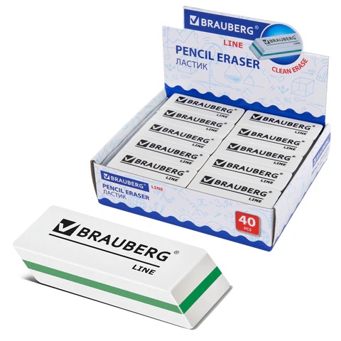 Ластик BRAUBERG LINE, 57х18х8 мм, белый, прямоугольный, скошенные края, 221036 Ластик BRAUBERG LINE, 57х18х8 мм, белый, прямоугольный, скошенные края, 221036