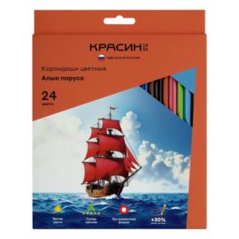Карандаши цветные Красин , 24цв., трехгран., заточен., картон, европодвес